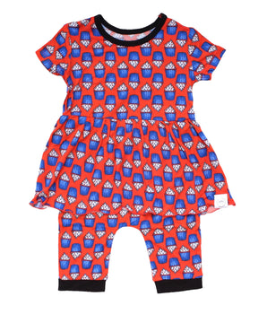 Change-A-Roo™ Front Opening Twirl Shortie Romper in Cupcakes