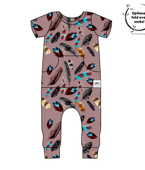 Front Opening Romper in Birds of a Feather