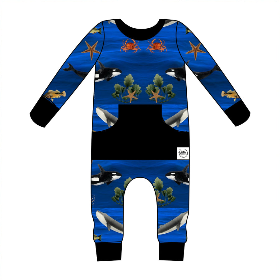Front Opening Romper in Under the Sea | Bamboo Viscose