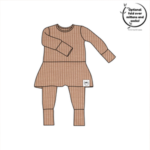 Front Opening Twirl Romper in Sandstone | Ribbed Bamboo Viscose