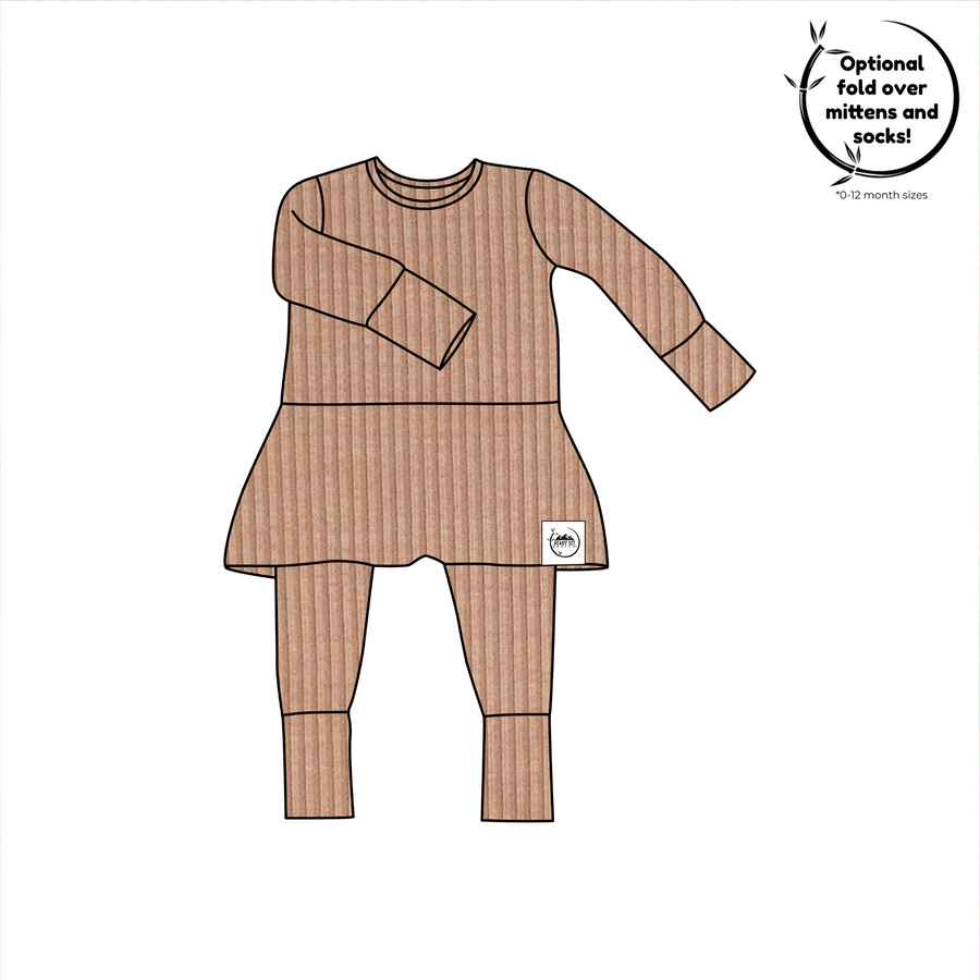 Front Opening Twirl Romper in Sandstone | Ribbed Bamboo Viscose