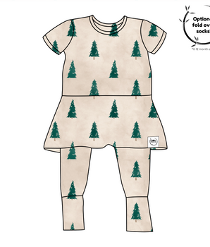 Change-A-Roo™ Front Opening Twirl Romper in Rustic Evergreens