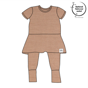 Front Opening Twirl Romper in Sandstone | Ribbed Bamboo Viscose
