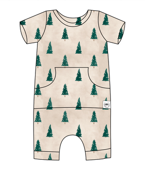 Front Opening Shortie Romper in Rustic Evergreens | Bamboo Viscose