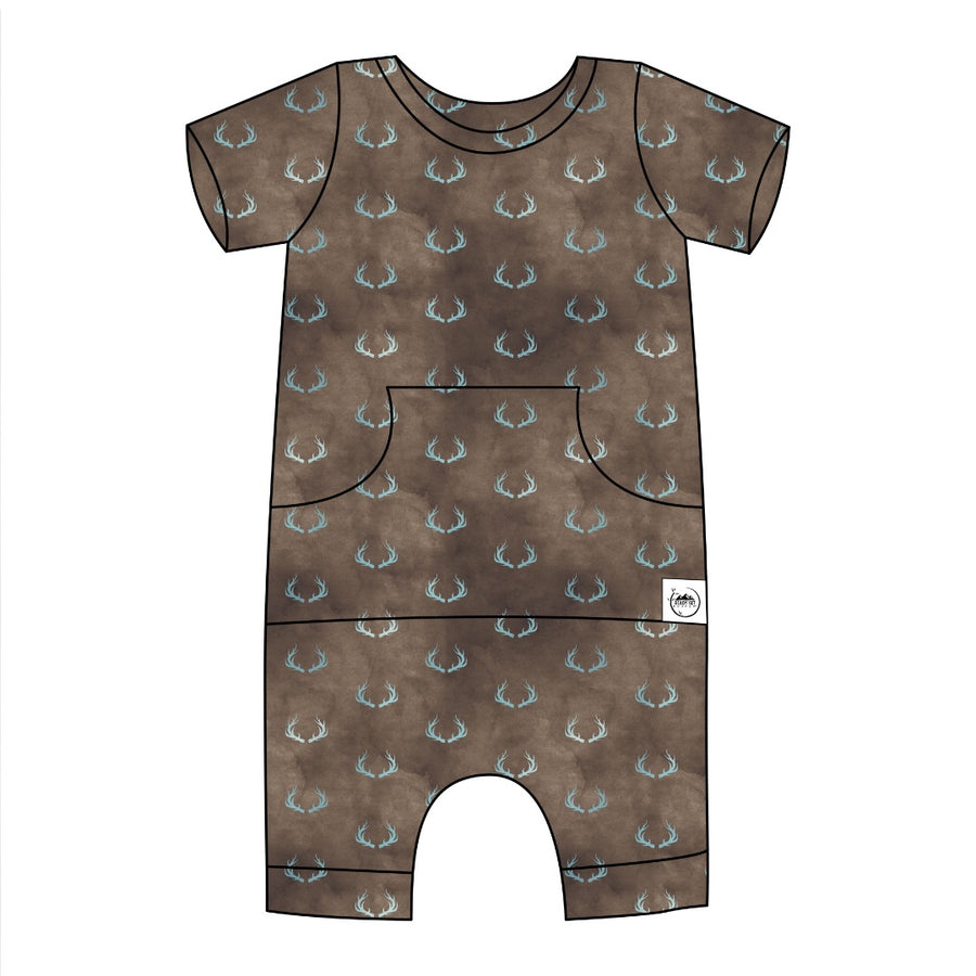 Front Opening Shortie Romper in Antlers | Bamboo Viscose