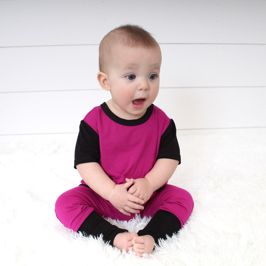 Front Opening Romper in Boysenberry | Bamboo Viscose