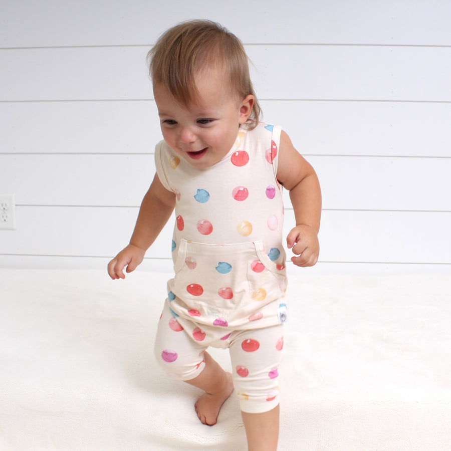 Front Opening Tank Shortie Romper in Boho Candy Buttons | Bamboo Viscose