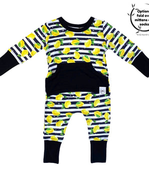 Front Opening Romper in Lemon Line