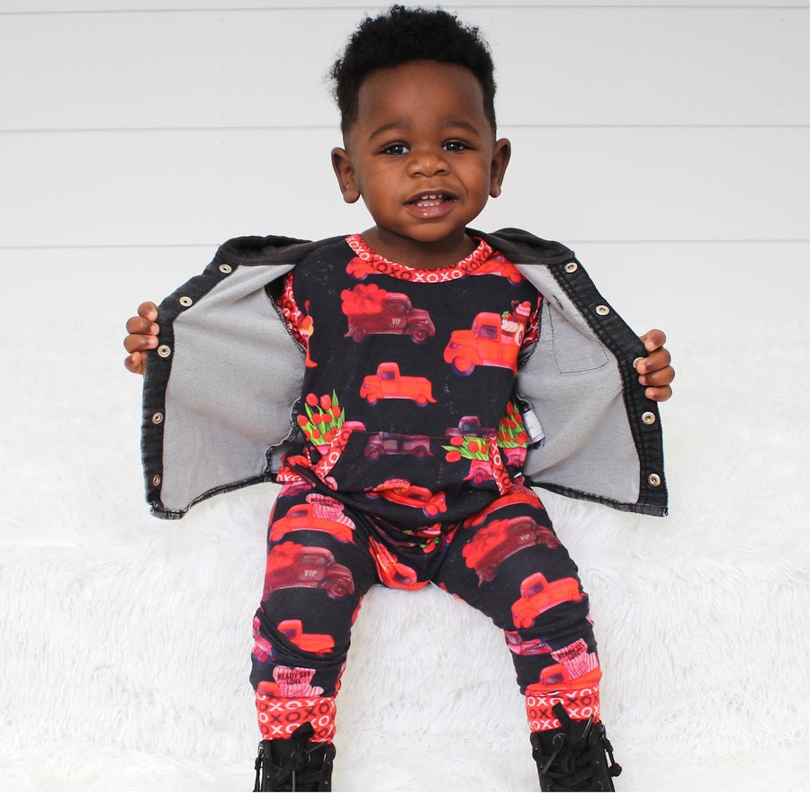 Front Opening Romper in Loads of Love | Bamboo Viscose