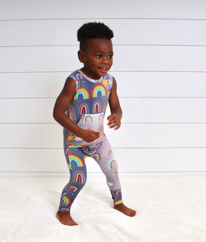 Front Opening Tank Romper in Radiant Rainbows