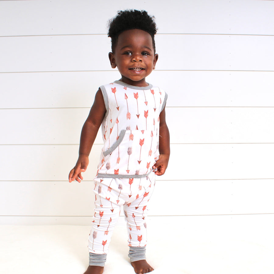 Front Opening Tank Romper in Fate's Arrows | Bamboo Viscose