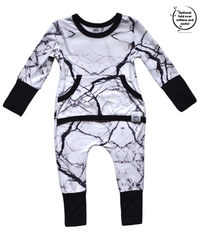 Front Opening Romper in Marbled Bianco