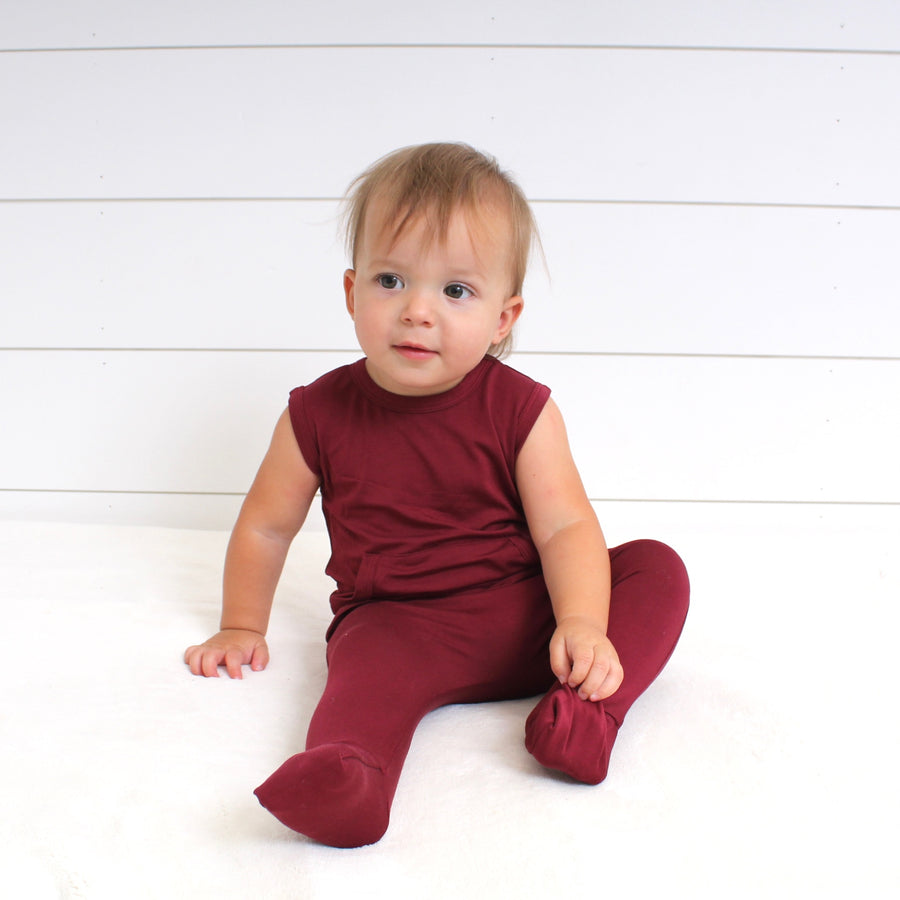 Front Opening Tank Romper in Cranberry | Bamboo Viscose