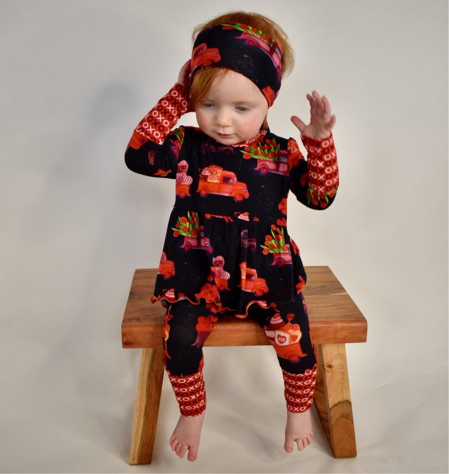 Front Opening Twirl Romper in Loads of Love | Bamboo Viscose