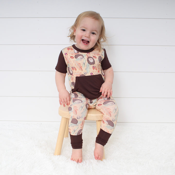 Front Opening Romper in Hedgehogs | Bamboo Viscose