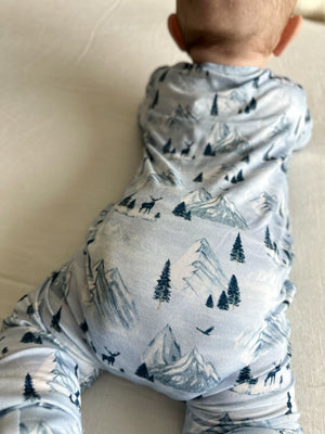 Front Opening Romper in Winter Mountains | Bamboo Viscose