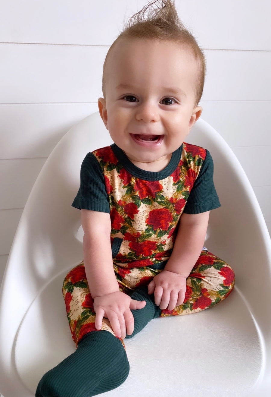 Front Opening Romper in Smell the Roses | Bamboo Viscose