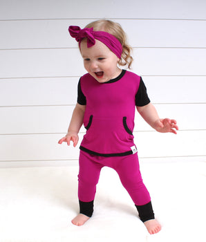 Change-A-Roo™ Front Opening Romper in Boysenberry