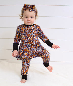 Front Opening Twirl Romper in Leopard King