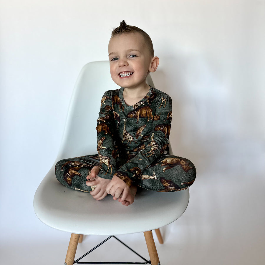 Front Opening Romper in Ugandan Safari | Bamboo Viscose
