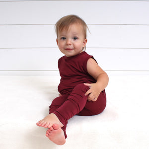 Front Opening Tank Romper in Cranberry | Bamboo Viscose