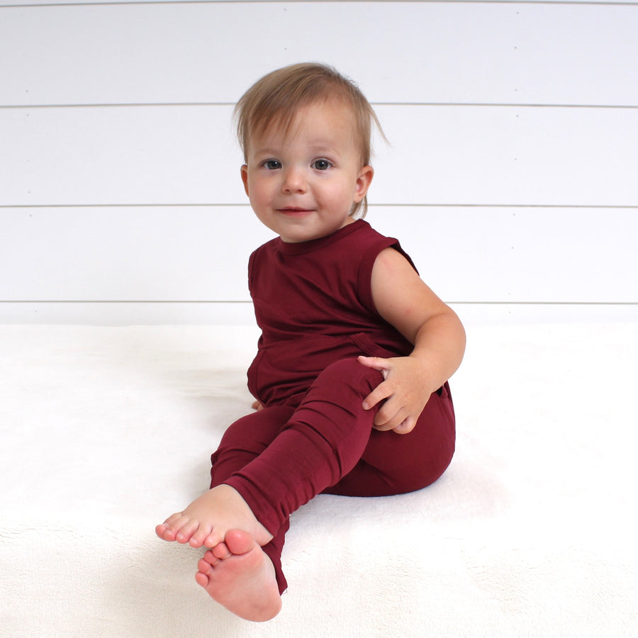 Front Opening Tank Romper in Cranberry | Bamboo Viscose
