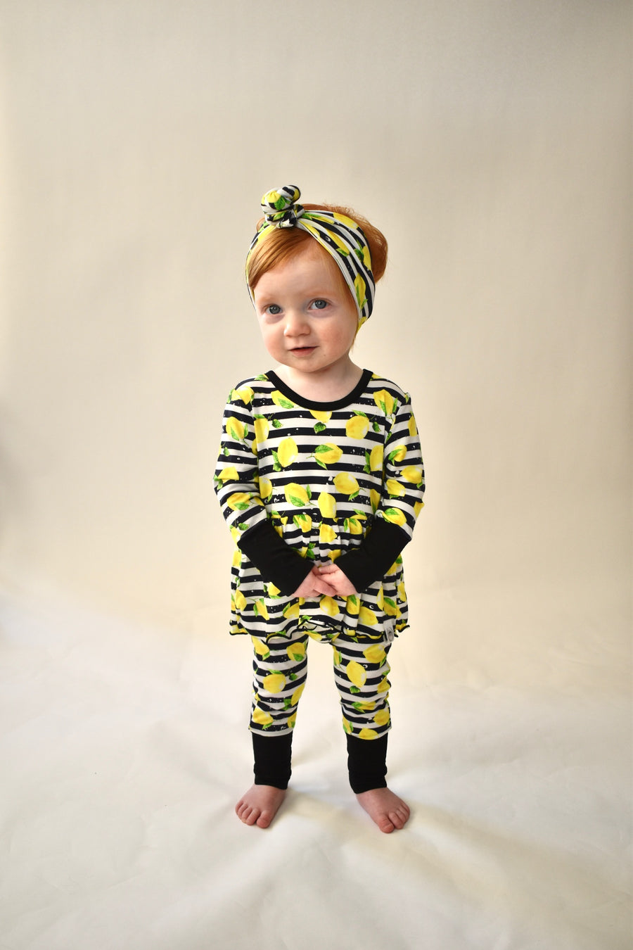 Front Opening Twirl Romper in Lemon Line | Bamboo Viscose