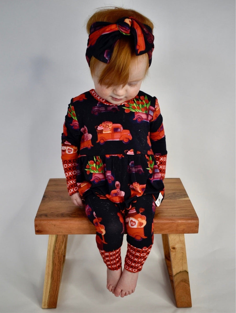 Front Opening Twirl Romper in Loads of Love | Bamboo Viscose