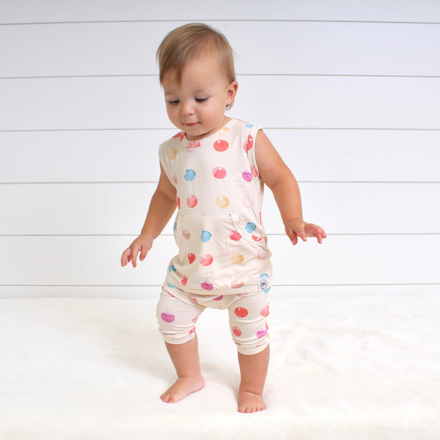 Front Opening Tank Shortie Romper in Boho Candy Buttons | Bamboo Viscose