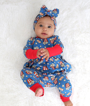 Front Opening Twirl Romper in Movie Night