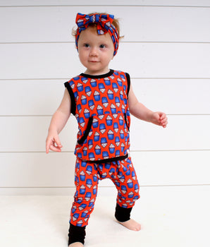 Front Opening Tank Romper in Cupcakes