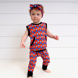 Front Opening Tank Romper in Cupcakes | Bamboo Viscose