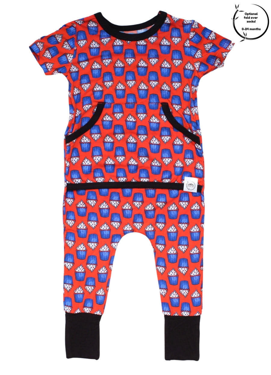 Front Opening Romper in Cupcakes | Bamboo Viscose