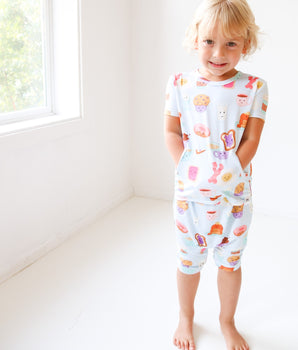Front Opening Shortie Romper in Breakfast Club