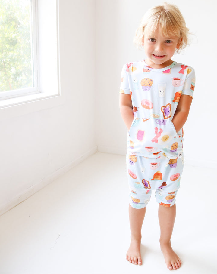 Front Opening Shortie Romper in Breakfast Club | Bamboo Viscose