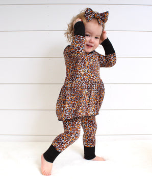 Front Opening Twirl Romper in Leopard King