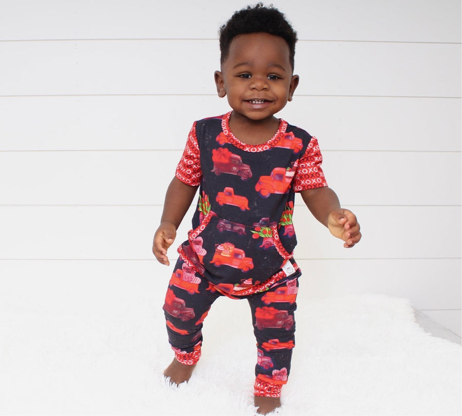 Front Opening Romper in Loads of Love | Bamboo Viscose