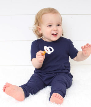 Front Opening Romper in Into The Blue | Ribbed Bamboo Viscose