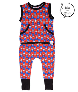 Front Opening Tank Romper in Cupcakes