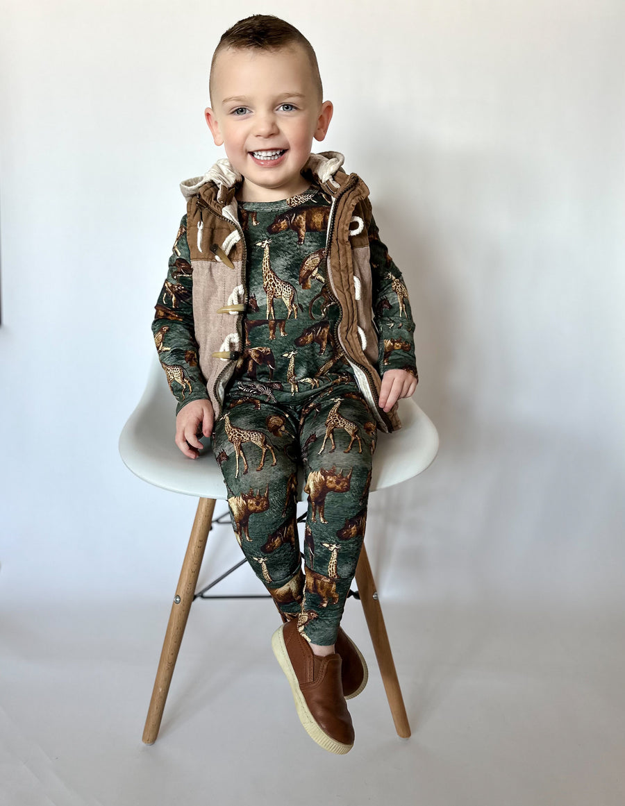 Front Opening Romper in Ugandan Safari | Bamboo Viscose