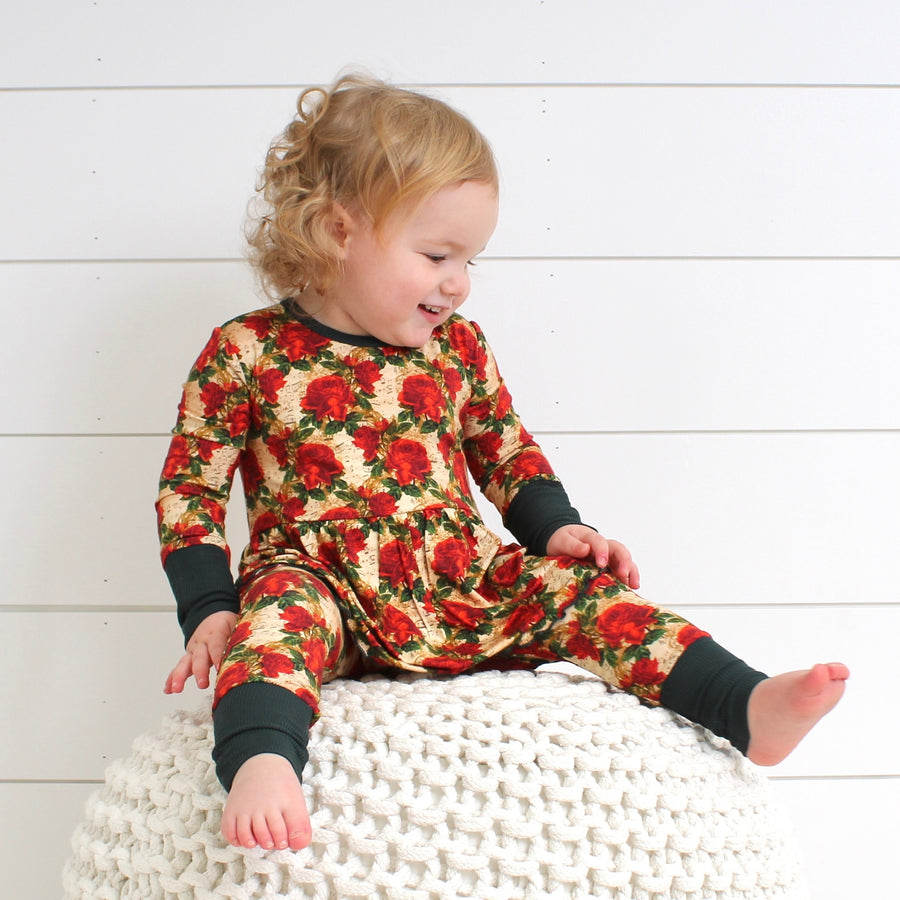 Front Opening Twirl Romper in Smell the Roses | Bamboo Viscose