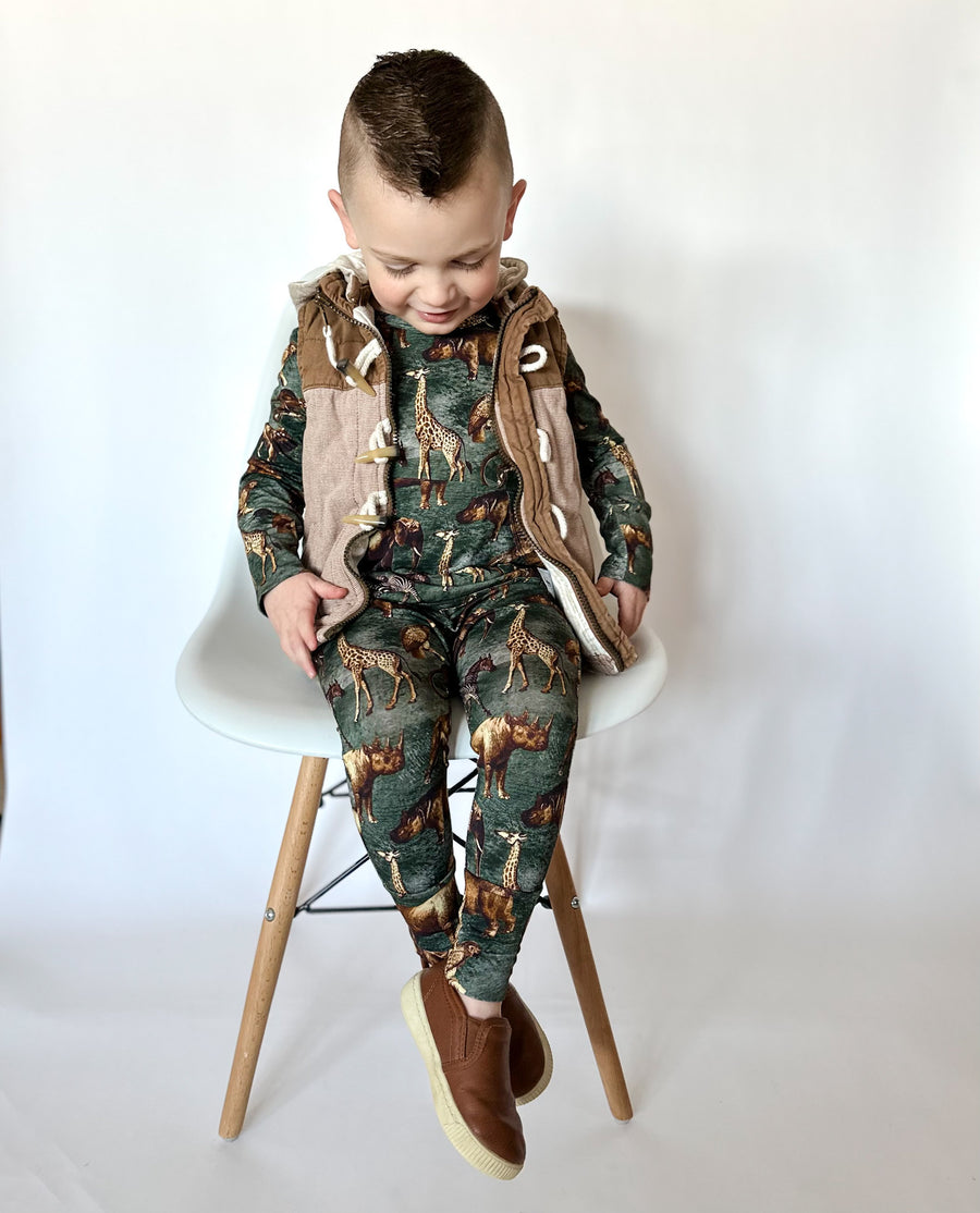 Front Opening Romper in Ugandan Safari | Bamboo Viscose