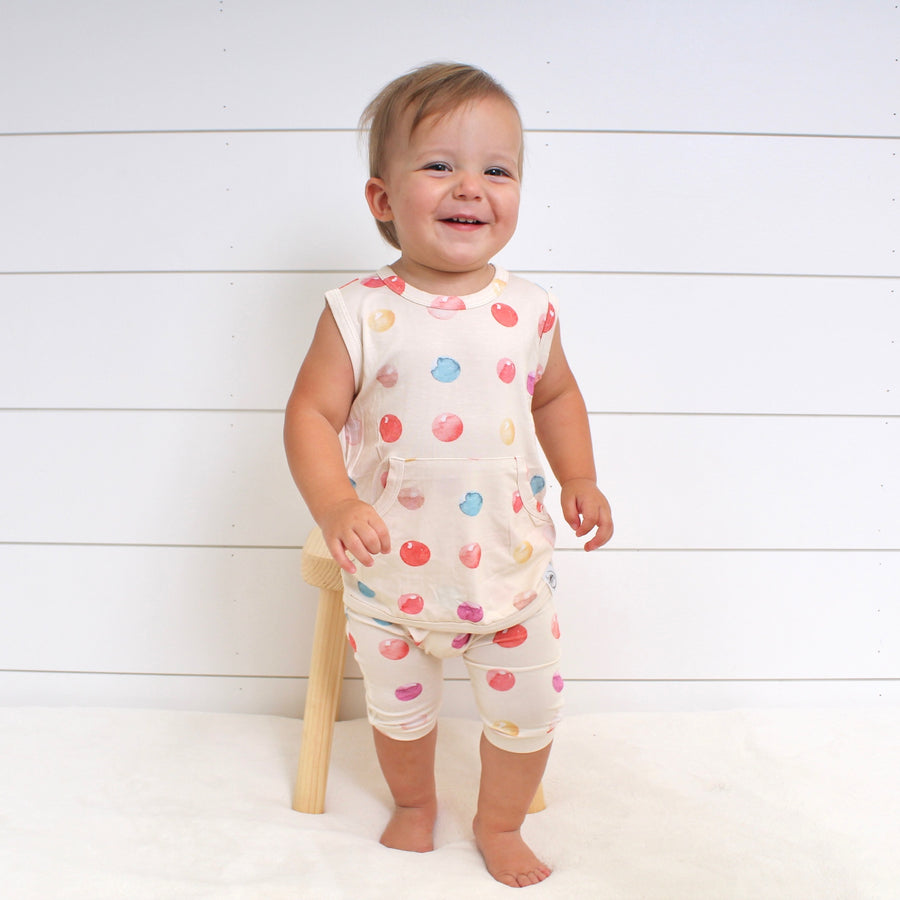 Front Opening Tank Shortie Romper in Boho Candy Buttons | Bamboo Viscose